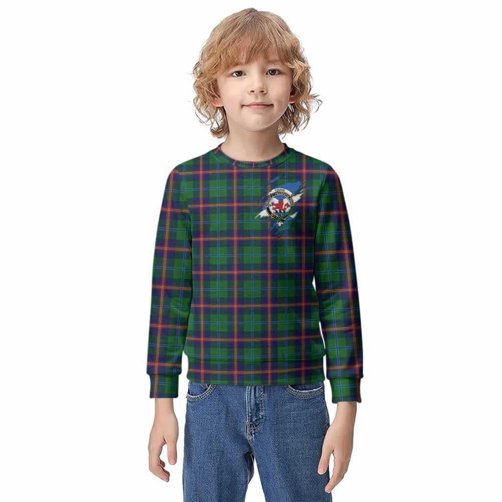 Young Clan Crest In Me Tartan Kid Knitted Sweatshirt Scotland Flag Style
