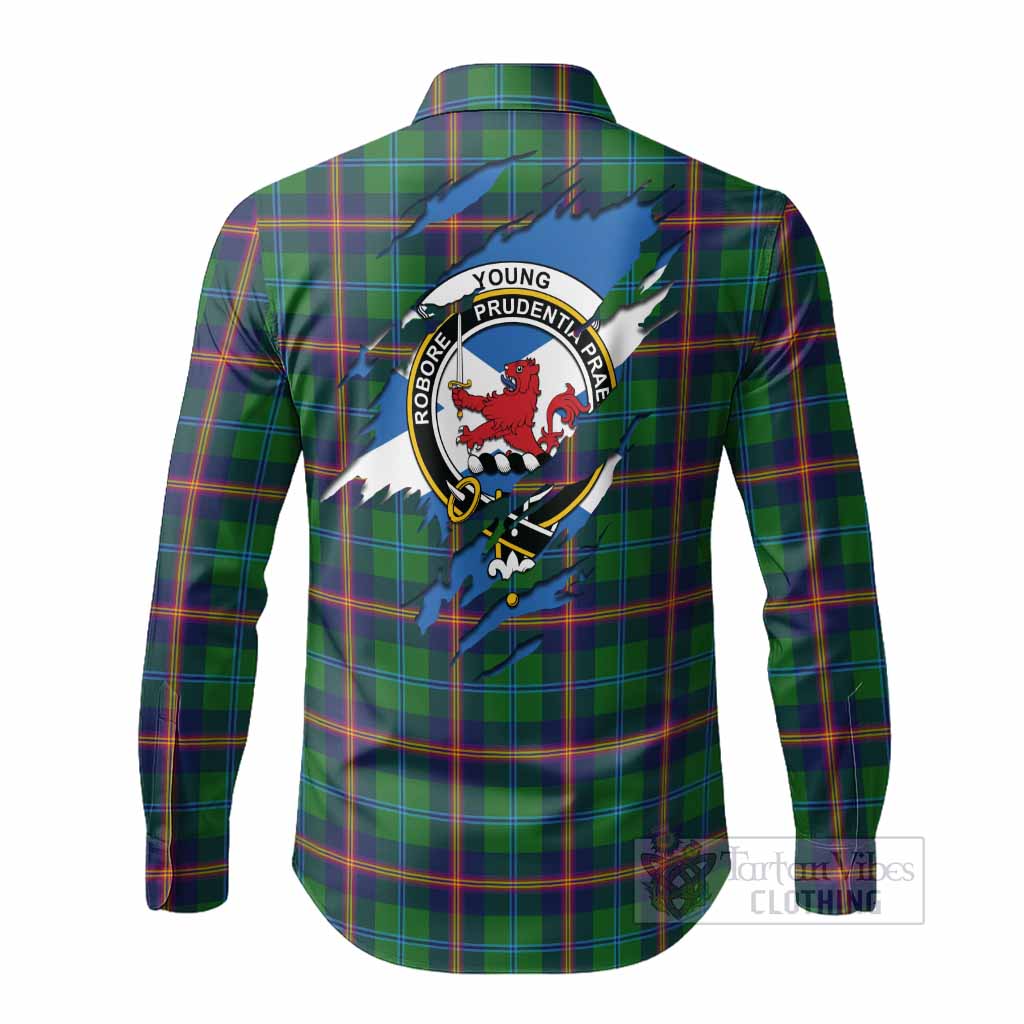 Young Clan Crest In Me Tartan Long Sleeve Button Shirts Scotland Flag Style