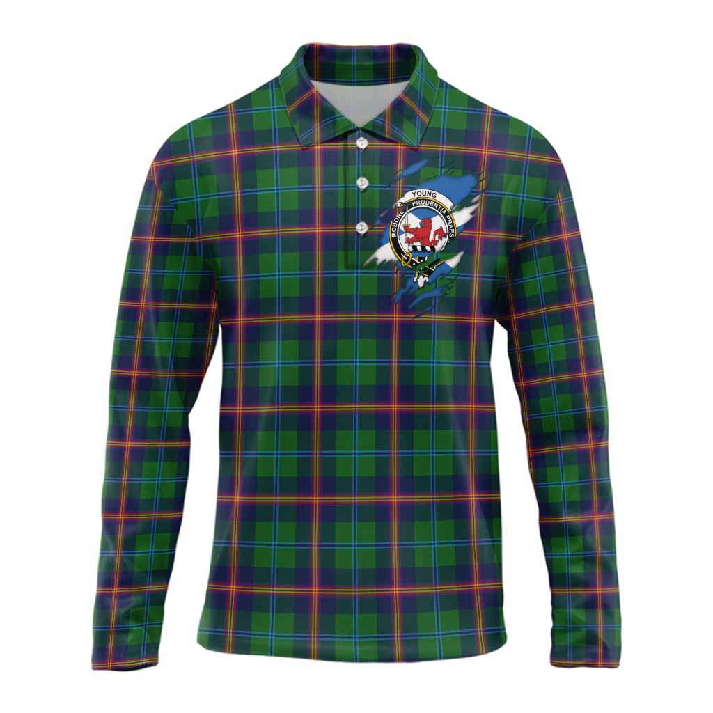 Young Clan Crest In Me Tartan Long Sleeve Polo Shirt Scotland Flag Style