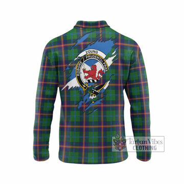 Young Clan Crest In Me Tartan Long Sleeve Polo Shirt Scotland Flag Style