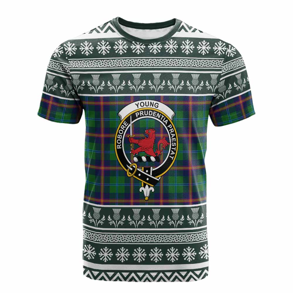 Young Clan Tartan Christmas Cotton T-shirt with Family Crest - Tartan Vibes Clothing