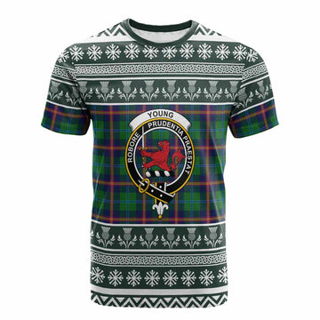 Young Clan Tartan Christmas Cotton T-shirt with Family Crest