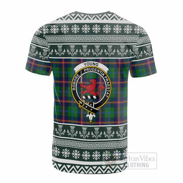Young Clan Tartan Christmas Cotton T-shirt with Family Crest