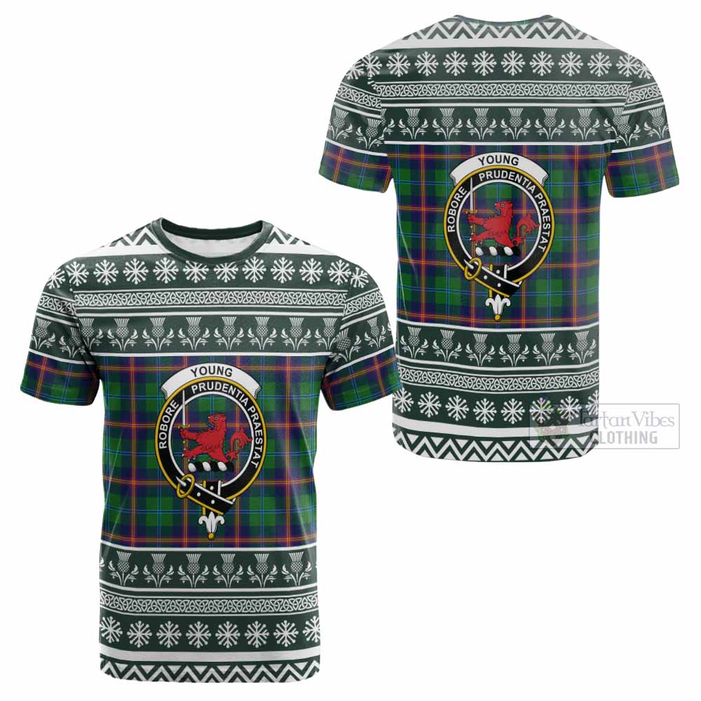 Young Clan Tartan Christmas Cotton T-shirt with Family Crest - Tartan Vibes Clothing