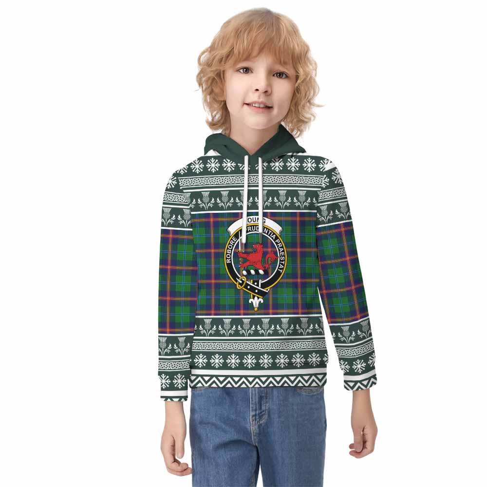 Young Clan Tartan Christmas Kid Hoodie with Family Crest - Tartan Vibes Clothing