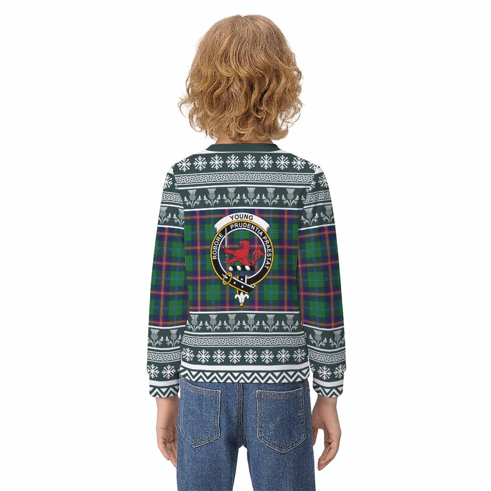 Young Clan Tartan Christmas Kid Ugly Sweatshirt with Family Crest - Tartan Vibes Clothing