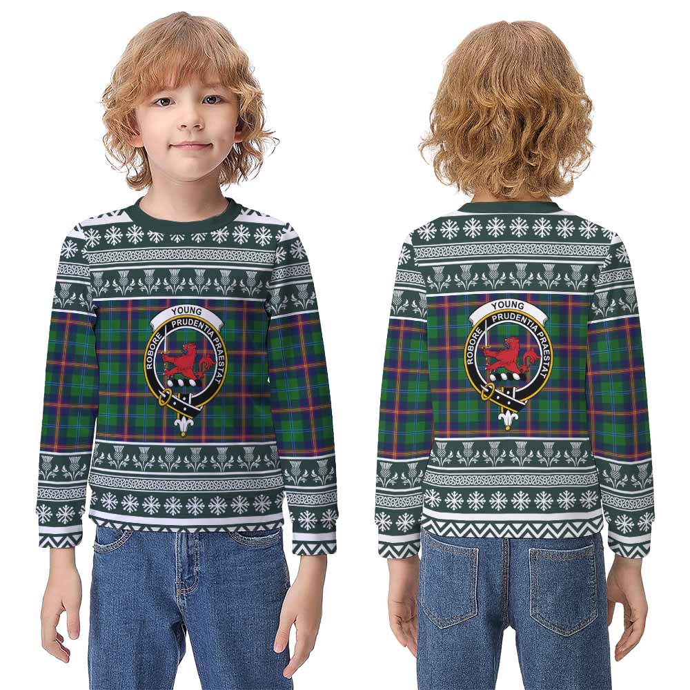 Young Clan Tartan Christmas Kid Ugly Sweatshirt with Family Crest - Tartan Vibes Clothing