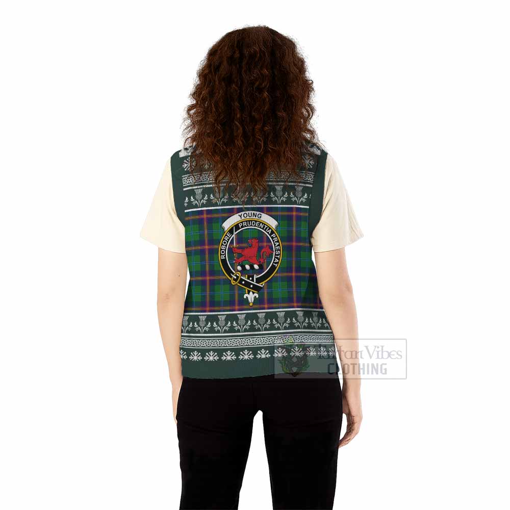 Young Clan Tartan Christmas Knitted V-Neck Vest with Family Crest - Tartan Vibes Clothing