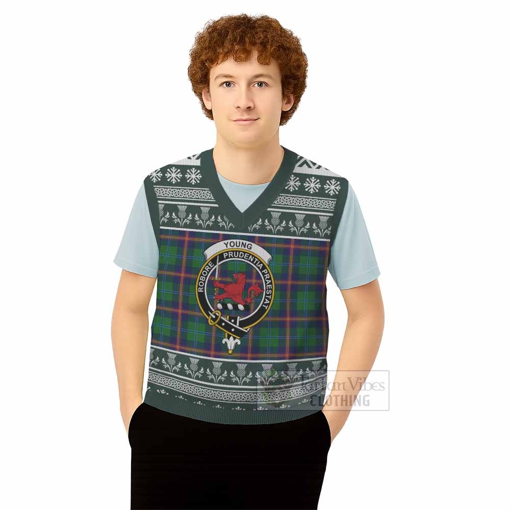 Young Clan Tartan Christmas Knitted V-Neck Vest with Family Crest - Tartan Vibes Clothing