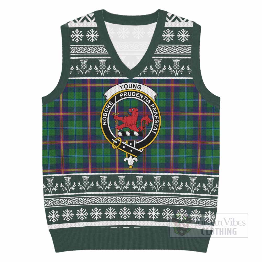 Young Clan Tartan Christmas Knitted V-Neck Vest with Family Crest - Tartan Vibes Clothing