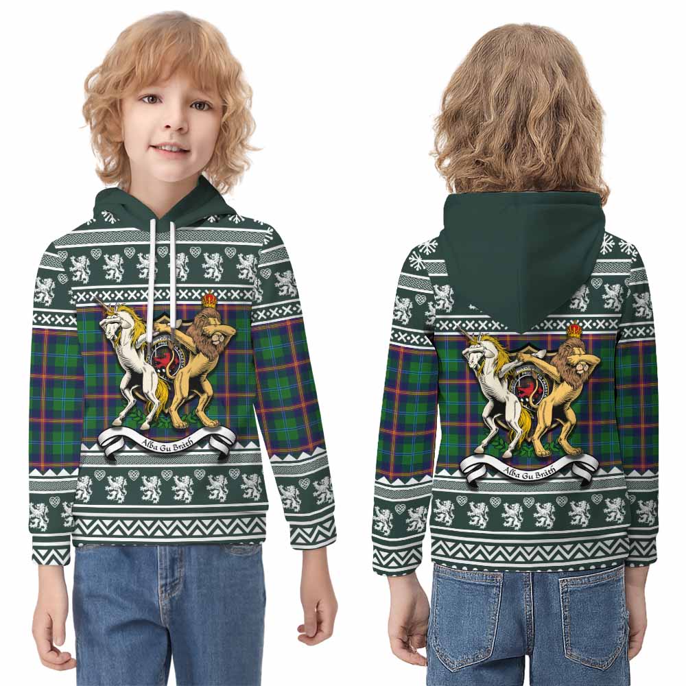 Young Clan Tartan Crest Christmas Kid Hoodie Coat of Arms Funny Style - Tartan Vibes Clothing