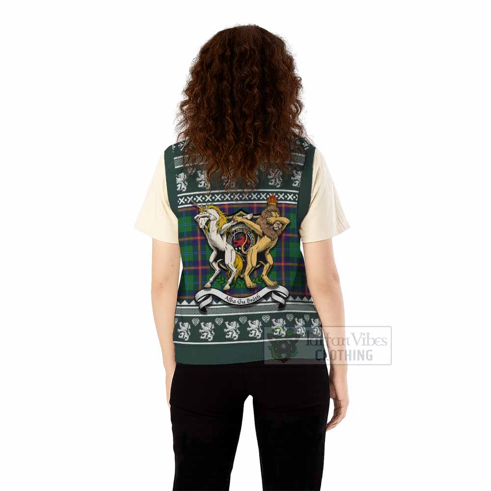 Young Clan Tartan Crest Christmas Knitted V-Neck Vest Coat of Arms Funny Style - Tartan Vibes Clothing