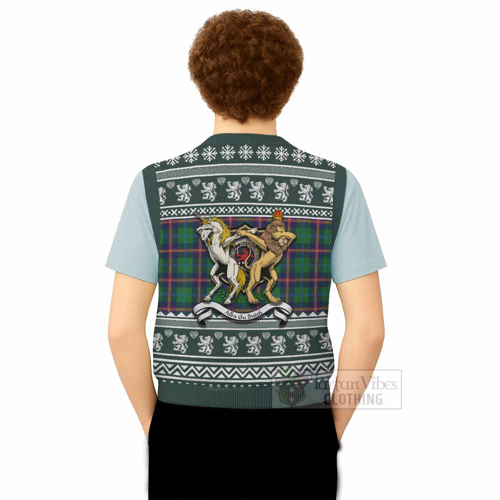 Young Clan Tartan Crest Christmas Knitted V-Neck Vest Coat of Arms Funny Style - Tartan Vibes Clothing