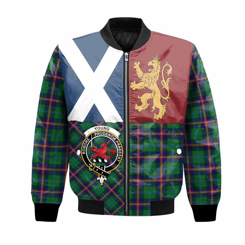 Young Crest Tartan Bomber Jacket with Lion Rampant Saltire Style