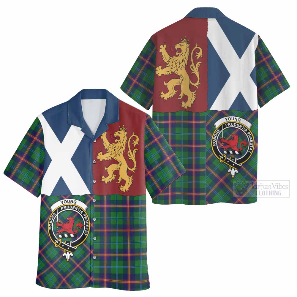 Young Crest Tartan Hawaiian Shirt with Lion Rampant Saltire Style