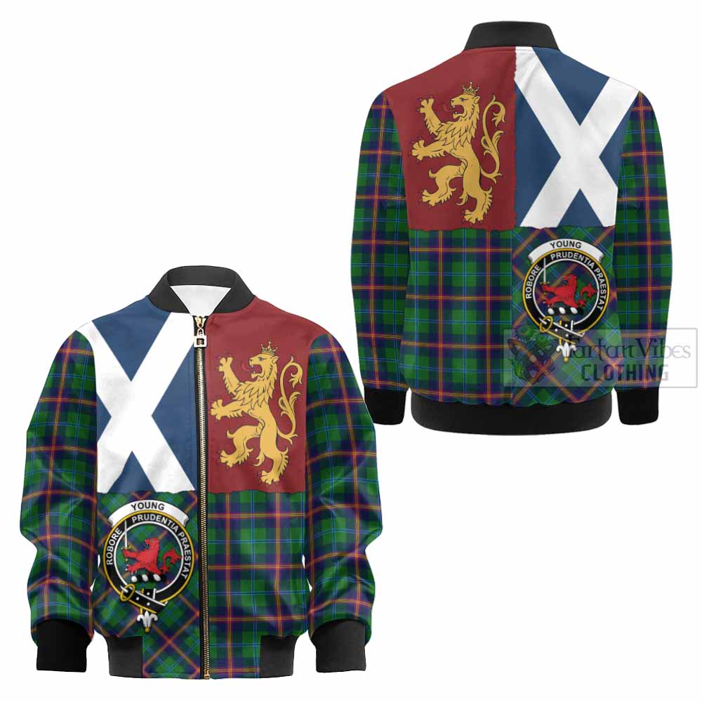 Young Crest Tartan Kid Bomber Jacket with Lion Rampant Saltire Style - Tartan Vibes Clothing