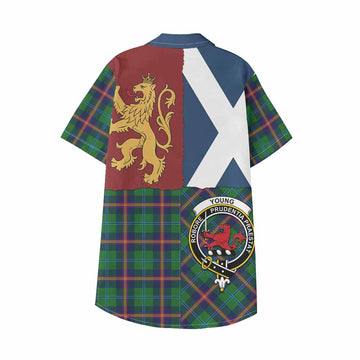 Young Crest Tartan Kid Hawaiian Shirt with Lion Rampant Saltire Style - Tartan Vibes Clothing