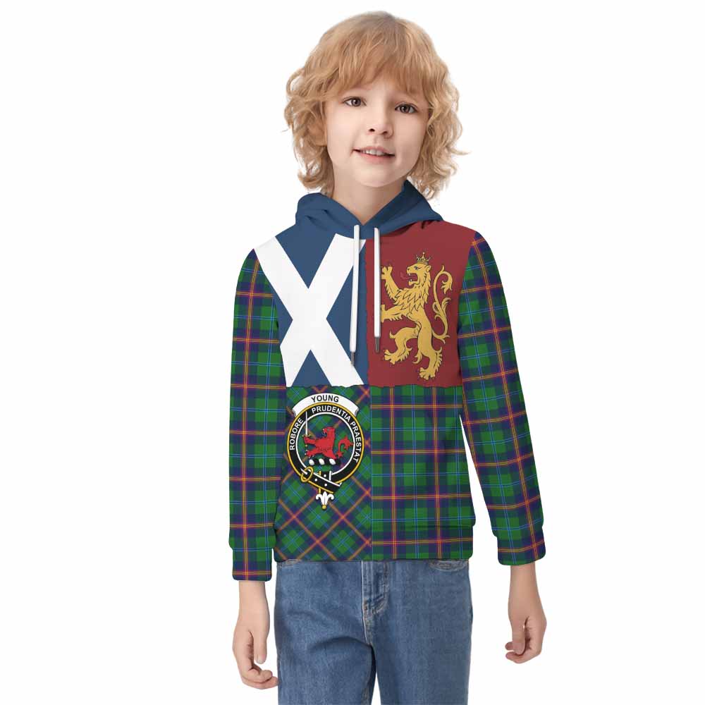 Young Crest Tartan Kid Hoodie with Lion Rampant Saltire Style - Tartan Vibes Clothing