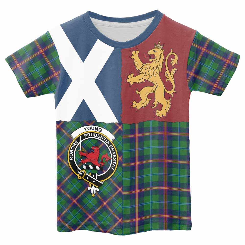 Young Crest Tartan Kid T-shirt with Lion Rampant Saltire Style - Tartan Vibes Clothing