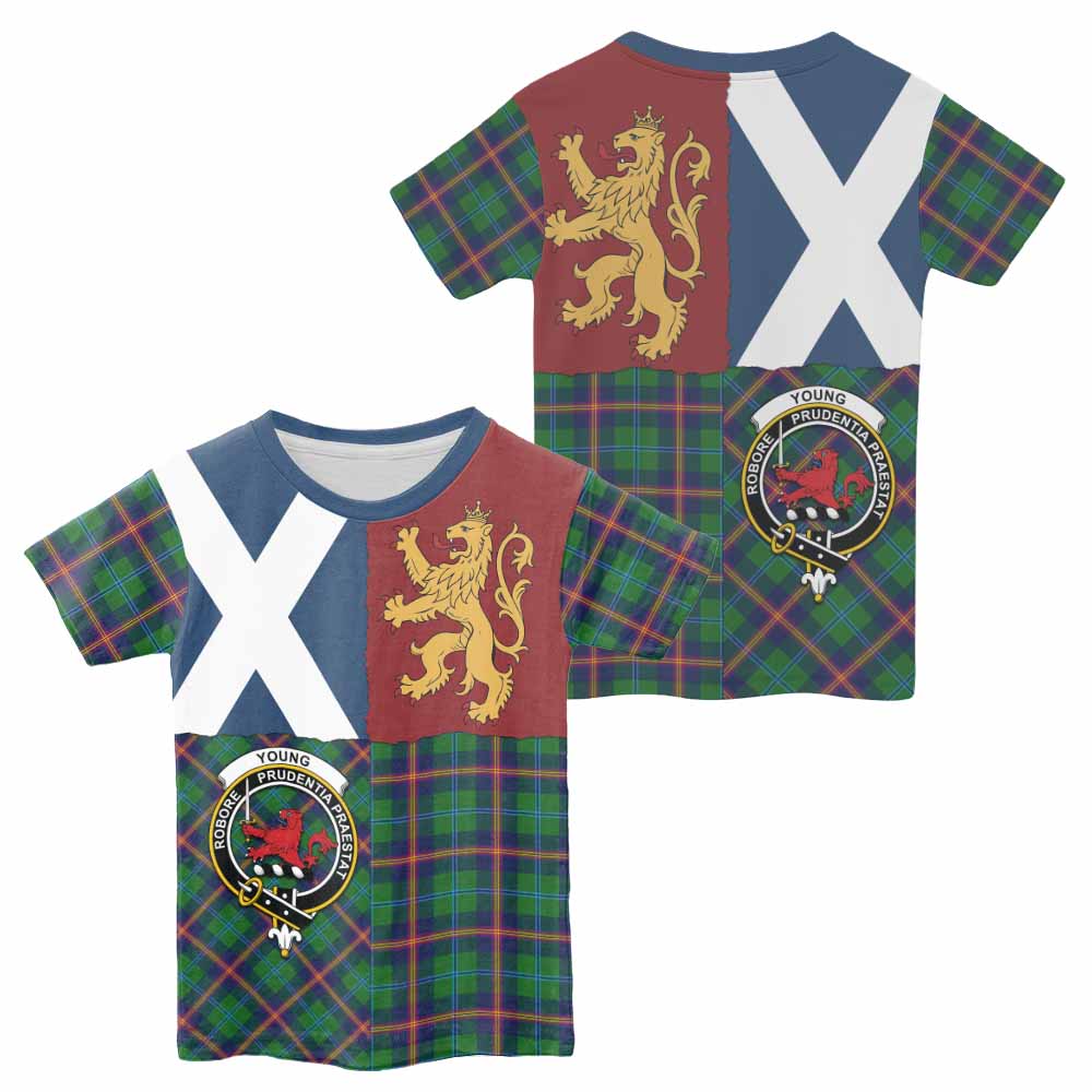 Young Crest Tartan Kid T-shirt with Lion Rampant Saltire Style - Tartan Vibes Clothing