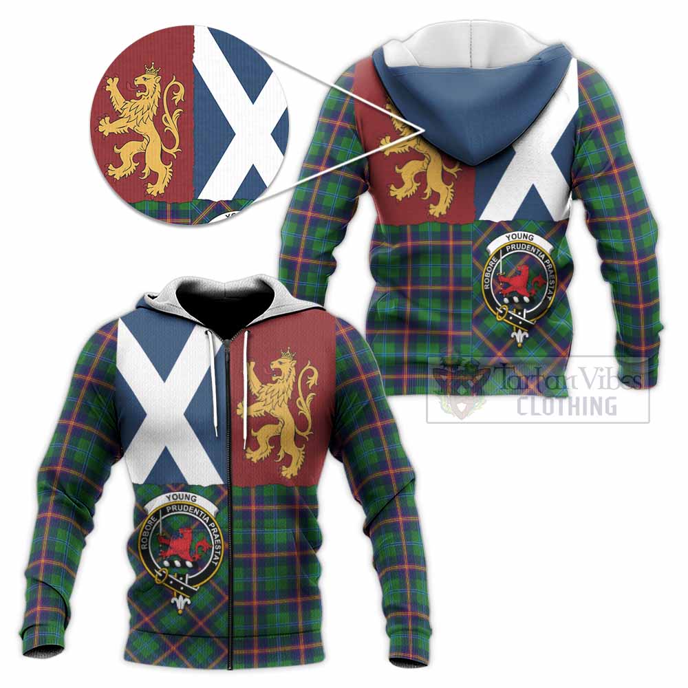 Young Crest Tartan Knitted Hoodie with Lion Rampant Saltire Style
