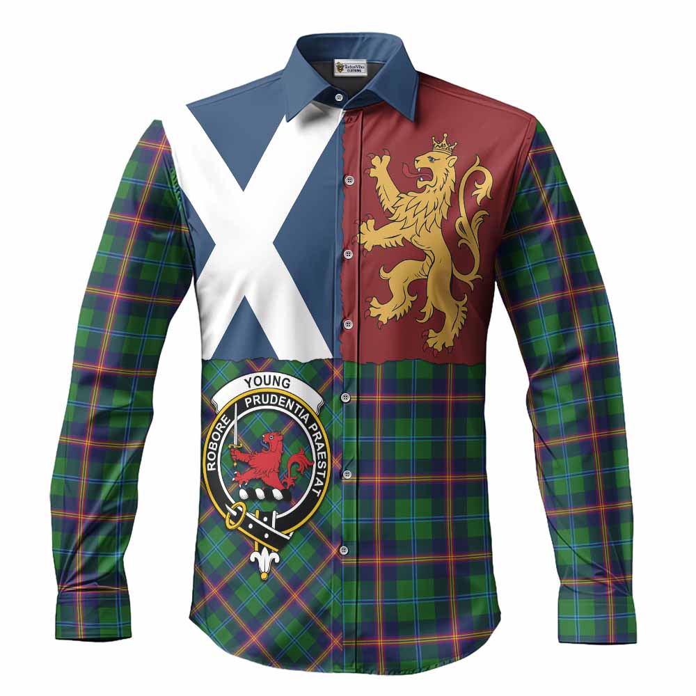 Young Crest Tartan Long Sleeve Button Shirts with Lion Rampant Saltire Style