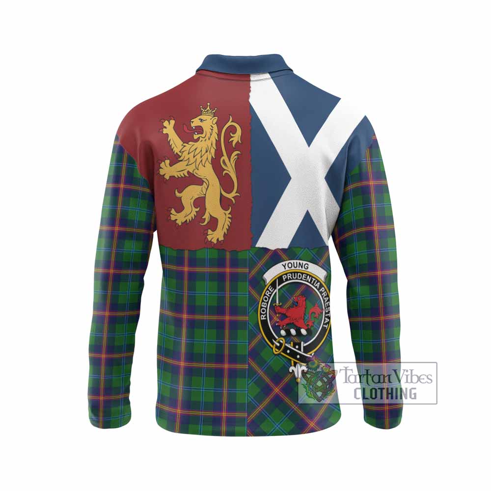 Young Crest Tartan Long Sleeve Polo Shirt with Lion Rampant Saltire Style