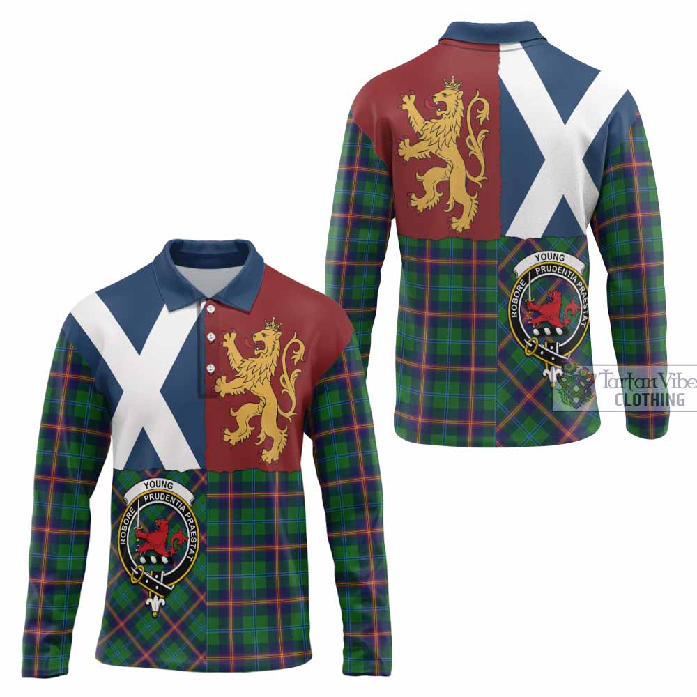 Young Crest Tartan Long Sleeve Polo Shirt with Lion Rampant Saltire Style