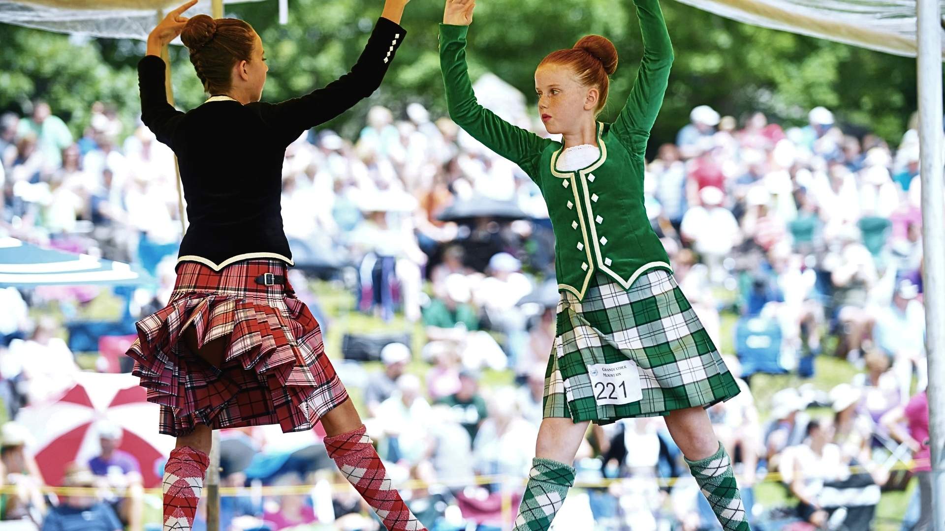 Young dancers showcase their skills on stage at the Grandfather Mountain Highland Games.
