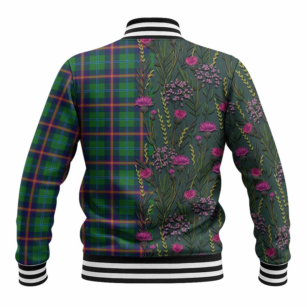 Young Family Crest Tartan Baseball Jacket Scottish Thistle Flower Pattern Half Style - Tartan Vibes Clothing