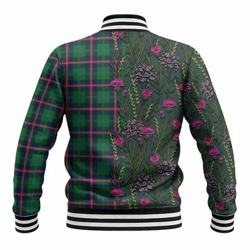 Young Family Crest Tartan Baseball Jacket Scottish Thistle Flower Pattern Half Style