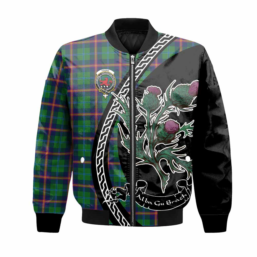 Young Family Crest Tartan Bomber Jacket Alba Thistle Inspired - Tartan Vibes Clothing