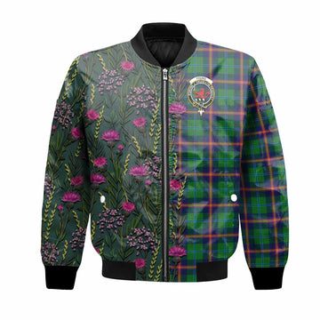 Young Family Crest Tartan Bomber Jacket Scottish Thistle Flower Pattern Half Style