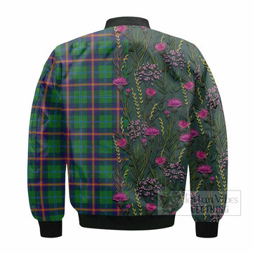 Young Family Crest Tartan Bomber Jacket Scottish Thistle Flower Pattern Half Style