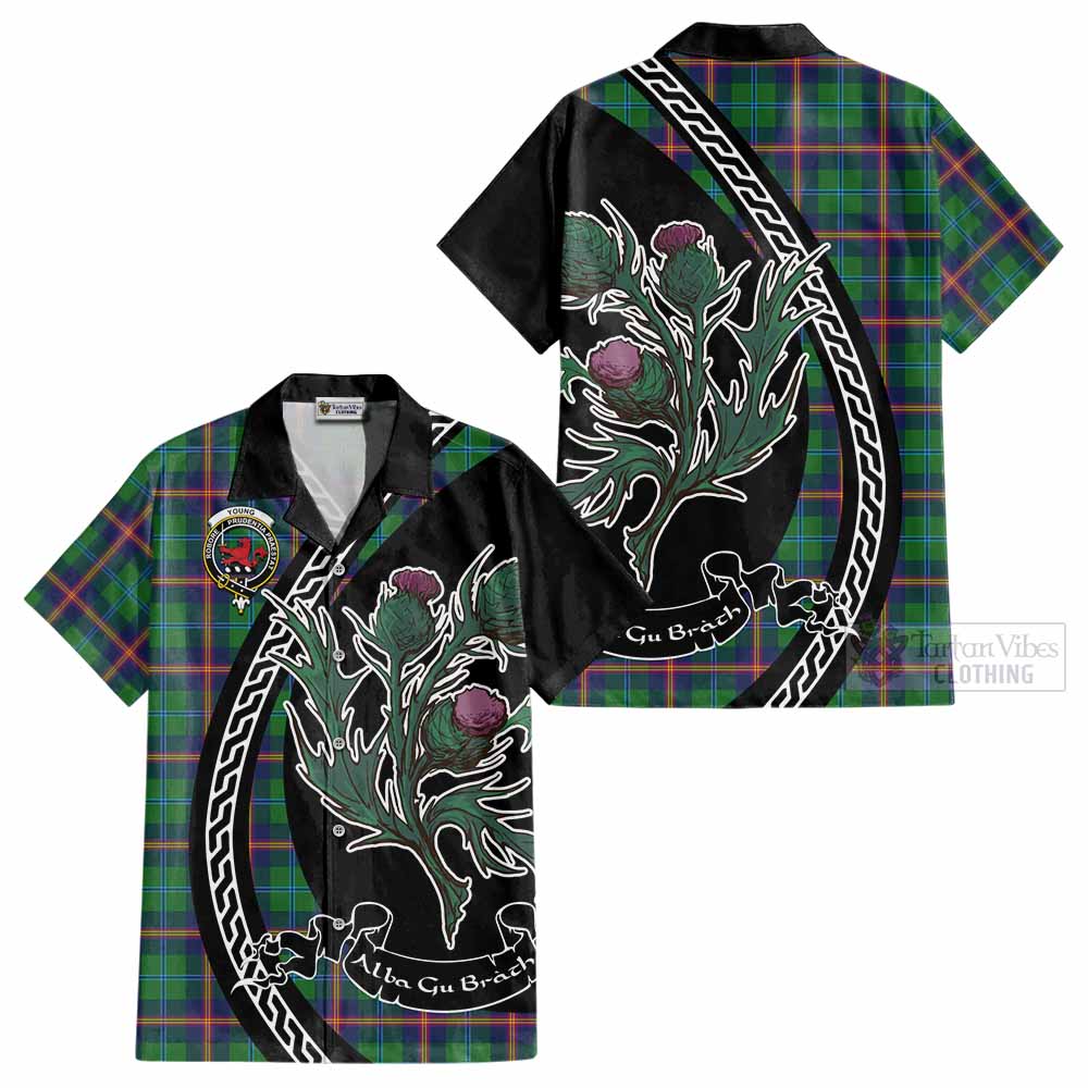 Young Family Crest Tartan Cotton Hawaiian Shirt Alba Thistle Inspired - Tartan Vibes Clothing