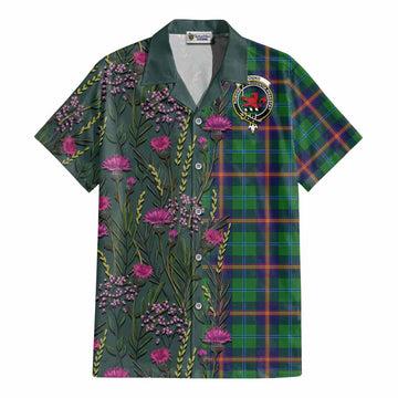 Young Family Crest Tartan Cotton Hawaiian Shirt Scottish Thistle Flower Pattern Half Style - Tartan Vibes Clothing