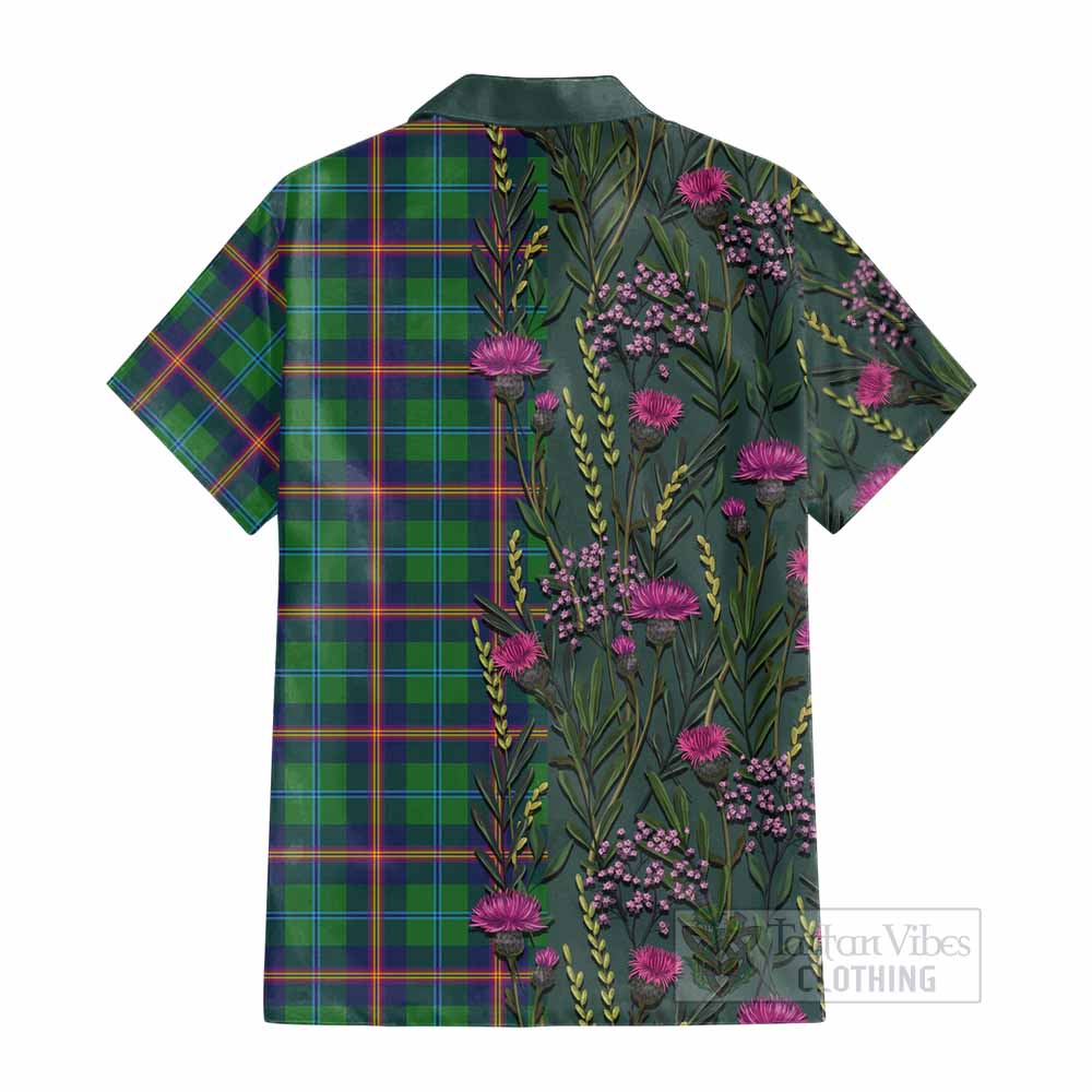 Young Family Crest Tartan Cotton Hawaiian Shirt Scottish Thistle Flower Pattern Half Style - Tartan Vibes Clothing