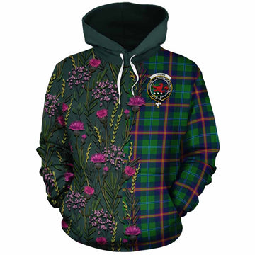 Young Family Crest Tartan Cotton Hoodie Scottish Thistle Flower Pattern Half Style