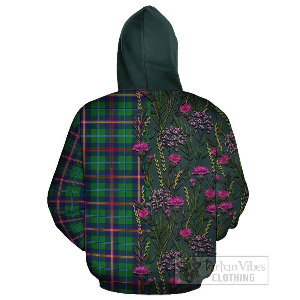 Young Family Crest Tartan Cotton Hoodie Scottish Thistle Flower Pattern Half Style - Tartan Vibes Clothing