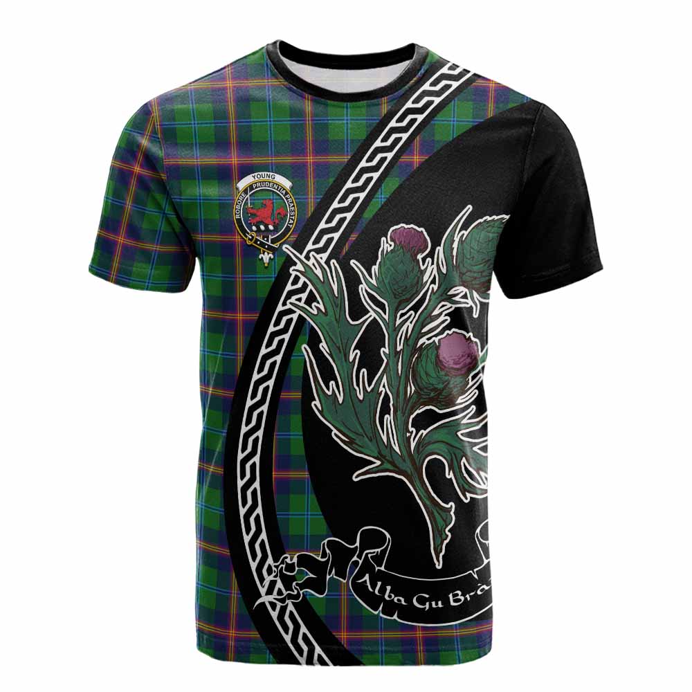 Young Family Crest Tartan Cotton T-shirt Alba Thistle Inspired - Tartan Vibes Clothing