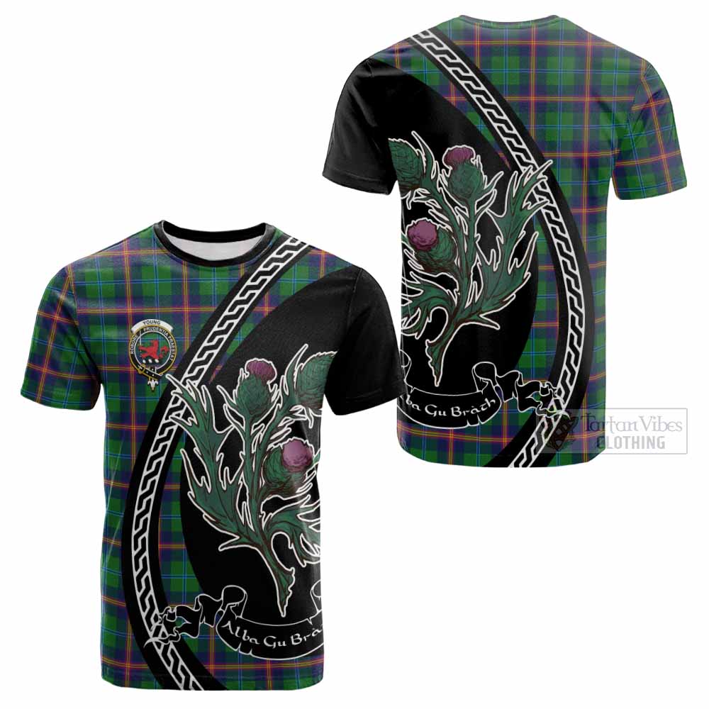 Young Family Crest Tartan Cotton T-shirt Alba Thistle Inspired - Tartan Vibes Clothing