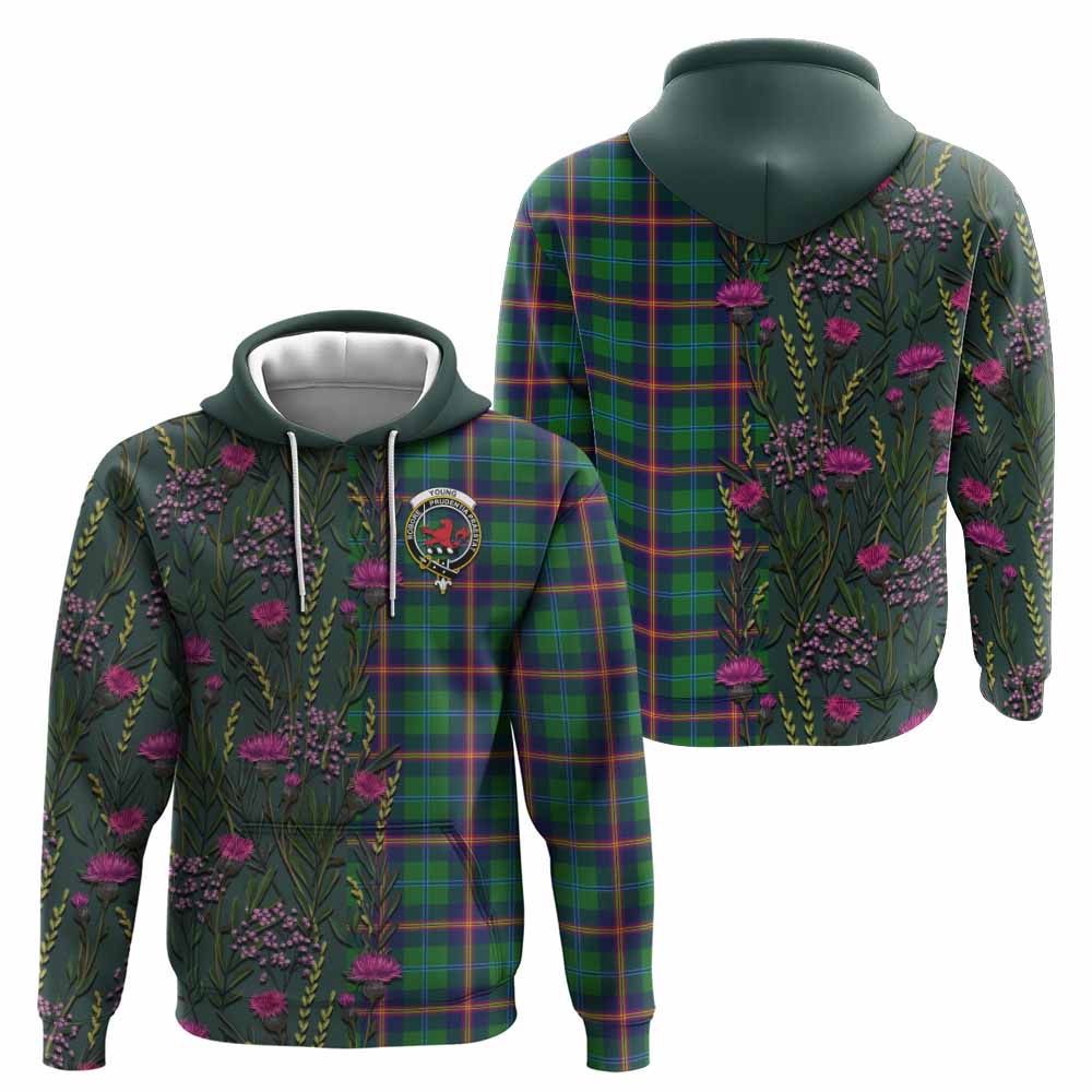 Young Family Crest Tartan Hoodie Scottish Thistle Flower Pattern Half Style - Tartan Vibes Clothing