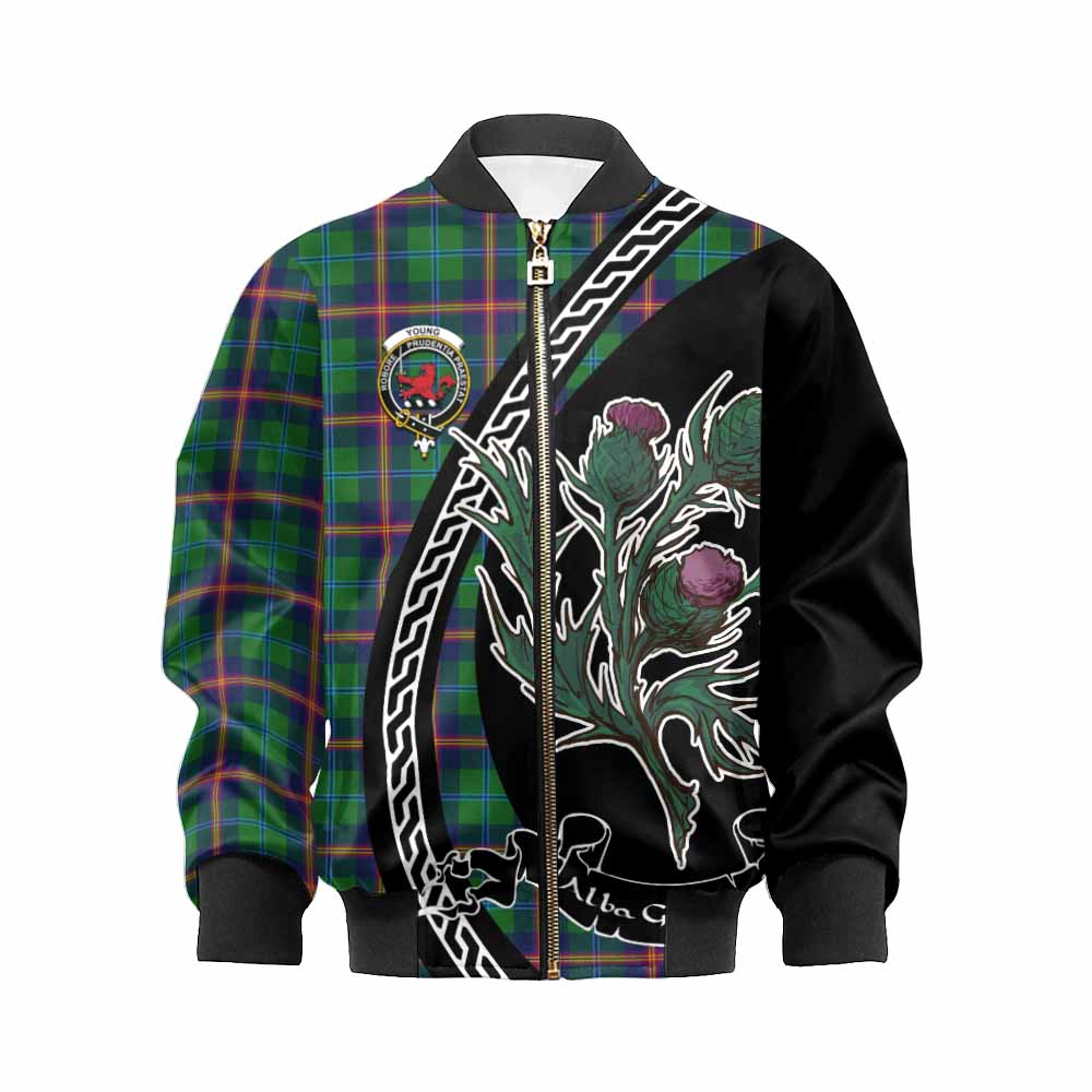 Young Family Crest Tartan Kid Bomber Jacket Alba Thistle Inspired - Tartan Vibes Clothing