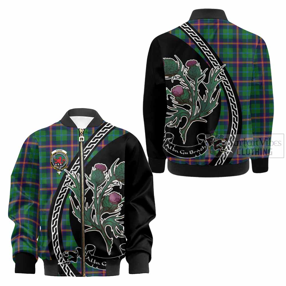 Young Family Crest Tartan Kid Bomber Jacket Alba Thistle Inspired - Tartan Vibes Clothing