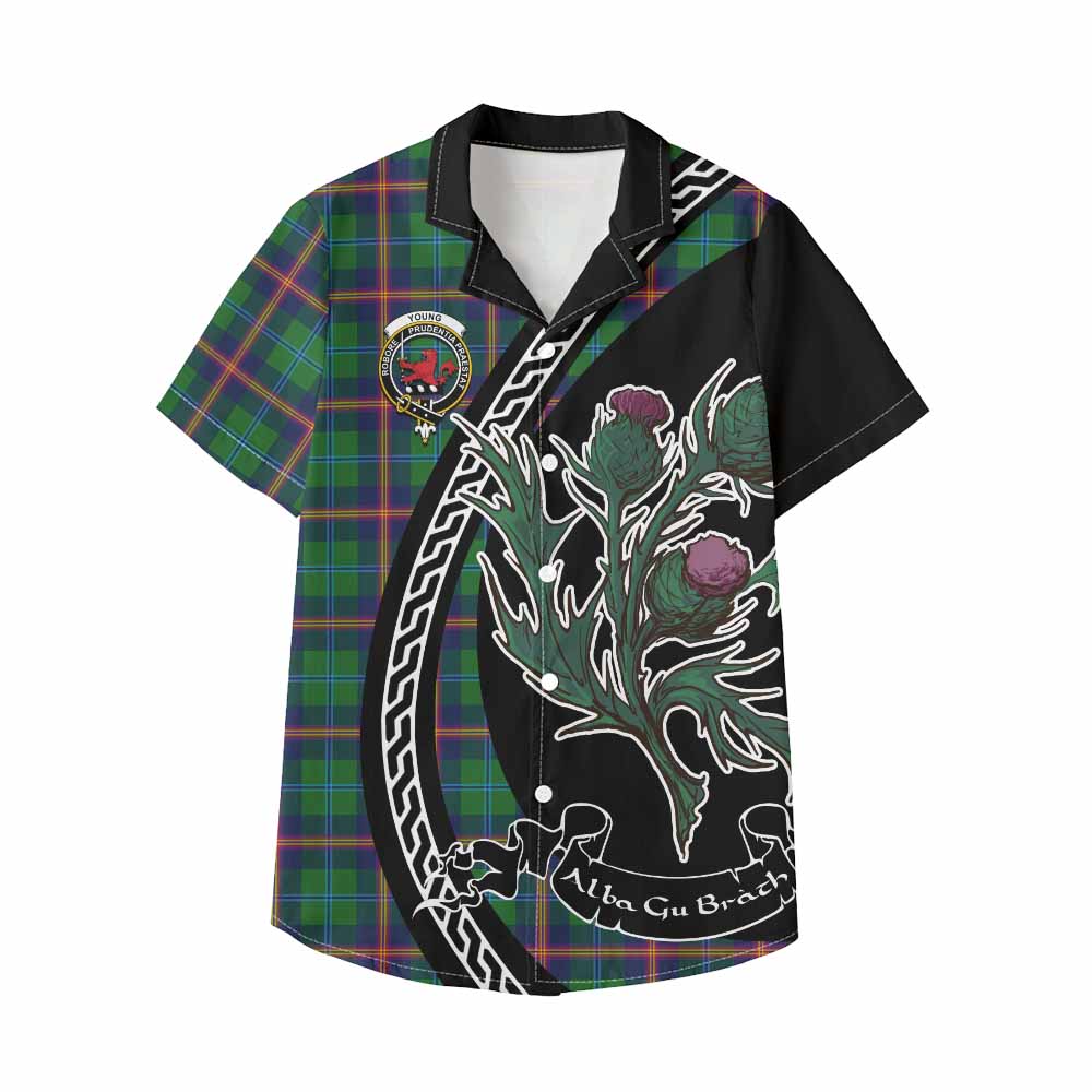 Young Family Crest Tartan Kid Hawaiian Shirt Alba Thistle Inspired - Tartan Vibes Clothing