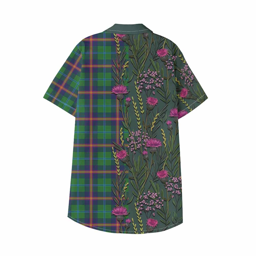 Young Family Crest Tartan Kid Hawaiian Shirt Scottish Thistle Flower Pattern Half Style - Tartan Vibes Clothing