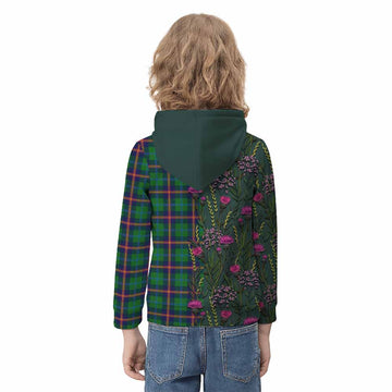 Young Family Crest Tartan Kid Hoodie Scottish Thistle Flower Pattern Half Style