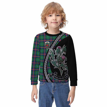 Young Family Crest Tartan Kid Knitted Sweatshirt Alba Thistle Inspired - Tartan Vibes Clothing