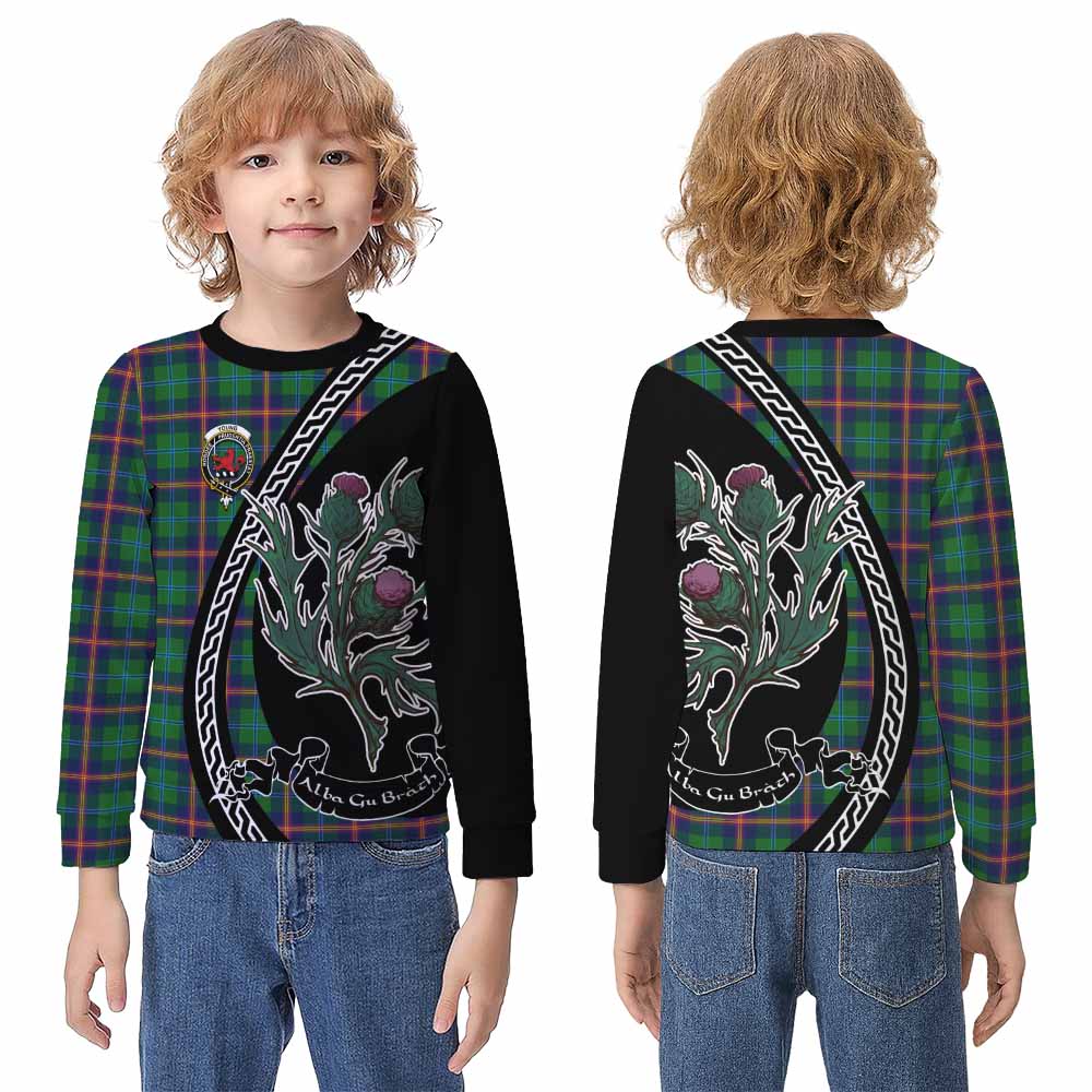 Young Family Crest Tartan Kid Knitted Sweatshirt Alba Thistle Inspired - Tartan Vibes Clothing