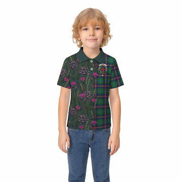 Young Family Crest Tartan Kid Polo Shirt Scottish Thistle Flower Pattern Half Style - Tartan Vibes Clothing